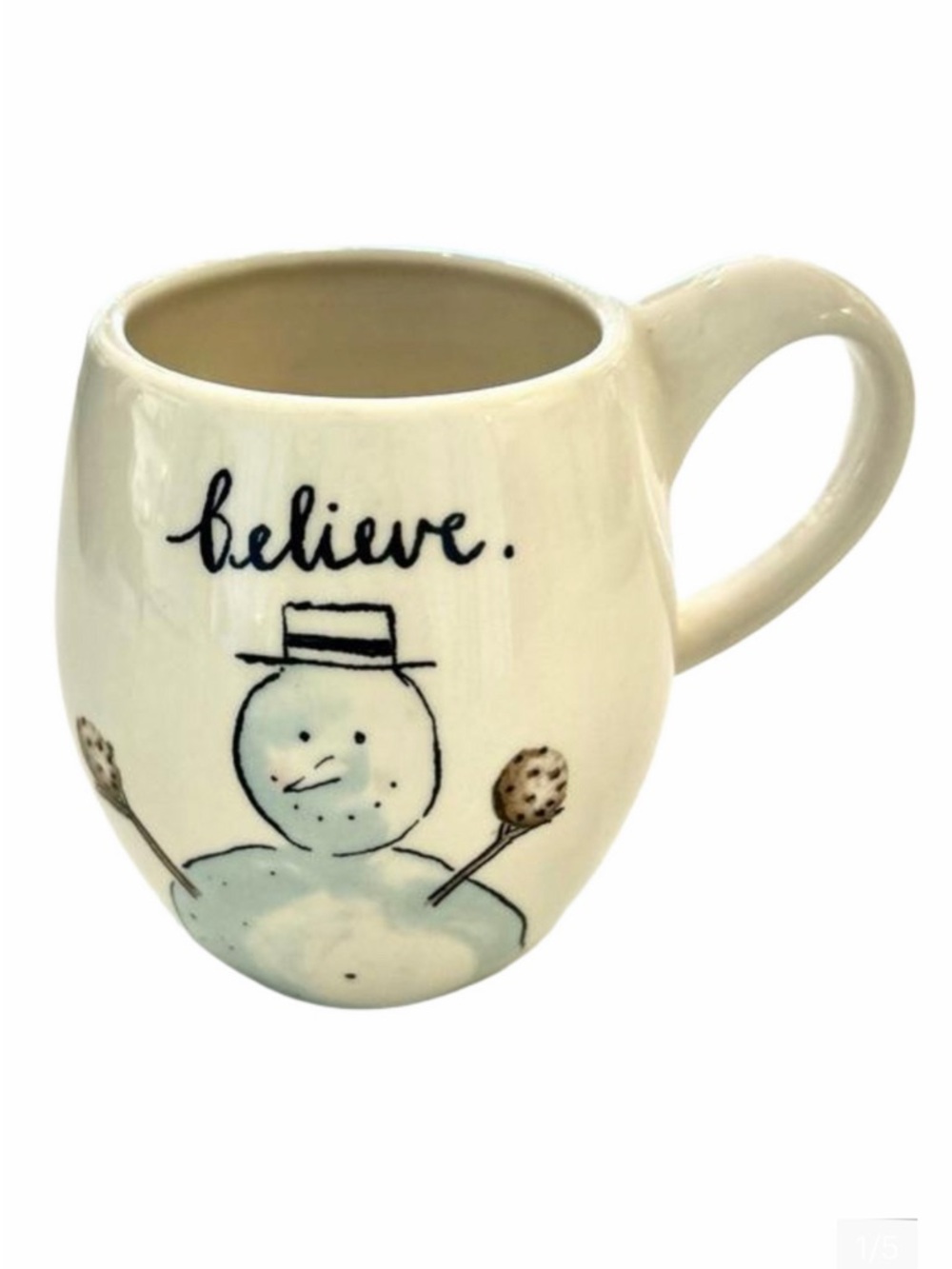 Rae Dunn Magenta Snowman Believe Let It Snow Ceramic Mug Coffee Cup White